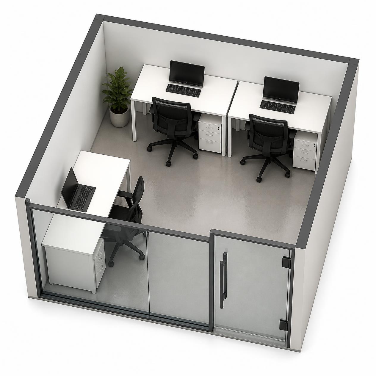 Render de oficina privada para 1 a 3 personas